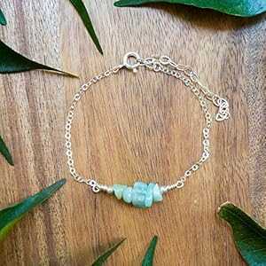 アマゾナイト ビーズ バー ブレスレット 925 スターリング シルバー - 本物の宝石 Luna Tide Amazonite Bead Bar Bracelet in 925 Sterling Silver - Genuine Gemstone