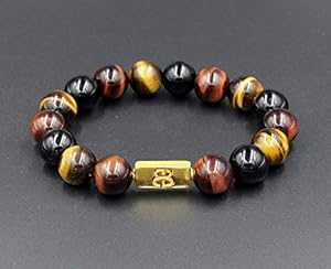 タイガーアイ、ブラックオニキス、ゴールドバーメイルビーズブレスレット Kartini Studio Tiger's Eye, Black Onyx, and Gold Vermeil Beads Bracelet