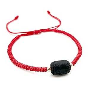 CRUZONE Red String Protection Bracelet for Women Against Evil Eye Genuine Jet Stone Azabache Contra el Mal de Ojo (Rondel Shape)