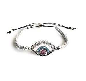 ターキッシュアイ シルバートーン マクラメ ブレスレット 女性用 Sifrimania Turkish Eye Silver Tone Macrame Bracelet for Women