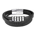 FORZIANI 高品質アメリカ産牛革ブレスレット メンズ - 編み込み多層ラップ ブラック 編組メンズリストバンド ステンレススチール製磁気クラスプ付き - ...