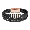 FORZIANI 高品質アメリカ産牛革ブレスレット メンズ - 編み込み多層ラップ ブラック 編組 メンズ リストバンド ローズゴールド 磁気クラスプ ステンレ...