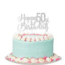 Vo[Ob^[nbs[50΂̒aP[Lgbp[-50΂̒aP[Lgbp[A50΂̒ap[eB[̑ Paroke & Bubble Silver Glitter Happy 50th Birthday Cake Topper - 50th Birthday Cake Topper, 50th Birthday Party Decoration