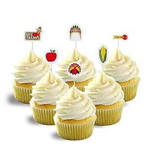 感謝祭の日のホリデーカップケーキトッパー装飾カードストック 1パックあたり16枚 UNKNDW Thanksgiving Day Holiday Cupcake Topper Decor Cardstock 16pc per pack