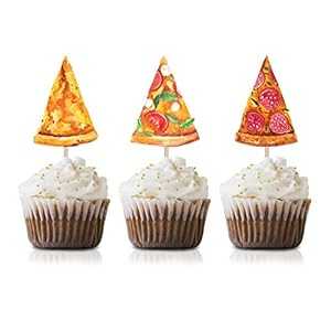 ピザパーティーカップケーキトッパーピック、ピザ誕生日パーティー用品デコレーション24個パック MAGJUCHE Pizza Party Cupcake Topper Picks, 24-Pack pizza Birthday Party Supply Decorations