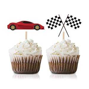 ケアリングカー カップケーキトッパーピック 24個パック レースカーフラッグ ベビーシャワー 誕生日パ..