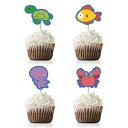 MAGJUCHE Ocean Sea Animals Cupcake Topper Picks, 24-Pack Fish Crab Turtle Octopus Baby Shower Birthday Party Supply Decorations