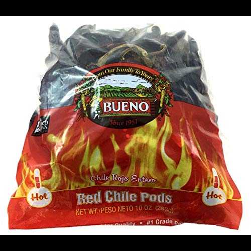 ブエノ ホット レッド チリ ポッド - 10 オンス袋 - ニューメキシコ州乾燥赤唐辛子 Bueno Foods Bueno Hot Red Chile Pods - 10 Ounce Bag - New Mexico Dried Red Chili Peppers