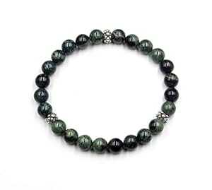 ダークグリーン翡翠とスターリングシルバーのブレスレット、メンズ翡翠ビーズブレスレット Kartini Studio Dark Green Jade and Sterling Silver Bracelet, Men's Jade Beads Bracelet ダークグリーン翡翠とスターリングシルバーのブレスレット、メンズ翡翠ビーズブレスレット Kartini Studio Dark Green Jade and Sterling Silver Bracelet, Men's Jade Beads Bracelet