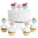 Big Dot of Happiness Floral Let's Par-Tea – デザートカップケーキトッパー – ガーデンティー...