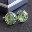 グリーンの回路基板のカフリンクス、彼へのユニークなギフト ReComputing Green Circuit Board Cufflinks, unique g...
