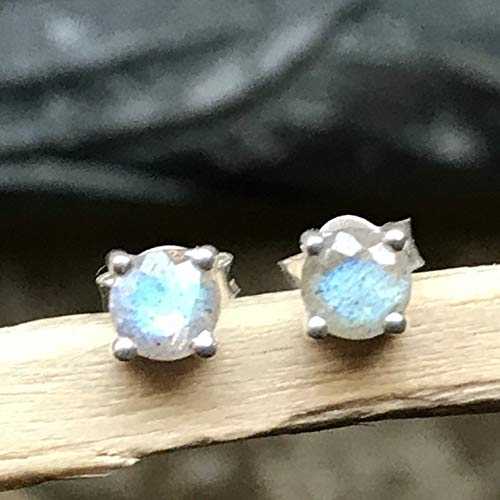 ナチュラル ブルー ラブラドライト 925 スターリング シルバー イヤリング 4mm Natural Rocks by Kala Natural Blue Labradorite 925 Sterling Silver Earrings 4mm