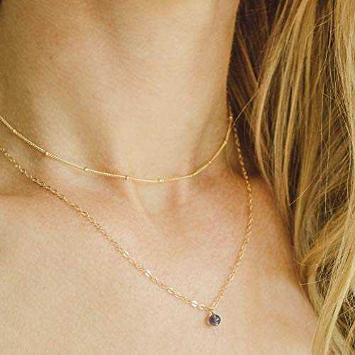 14K ゴールドフィルドのレイヤードアメジストチョーカーネックレス - 12 インチ、2 インチの調節可能な..