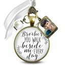 Gutsy Goodness Bridal Bouquet Photo Charm Brother Beside Me Bronze Finish White Glass Wedding Memory Pendant Memorial Remembrance Jewelry DIY Picture Template