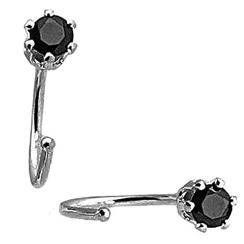 Fashion Art Jewelry Black Spinel 20 GA Sterling Silver Small Half Huggie Cuff Hoop Piercing Earrings for Women Cartilage Hypoallergenic Piercing Stud (Black Spinel 3mm/ 20 gauge)