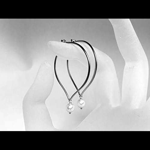 シルバーフープイヤーワイヤー、パールドロップス.925スターリング、ロータスペタルイヤリング MiShelli Silver Hoop Ear Wires, Pearl Drops.925 Sterling, Lotus Petal Earrings