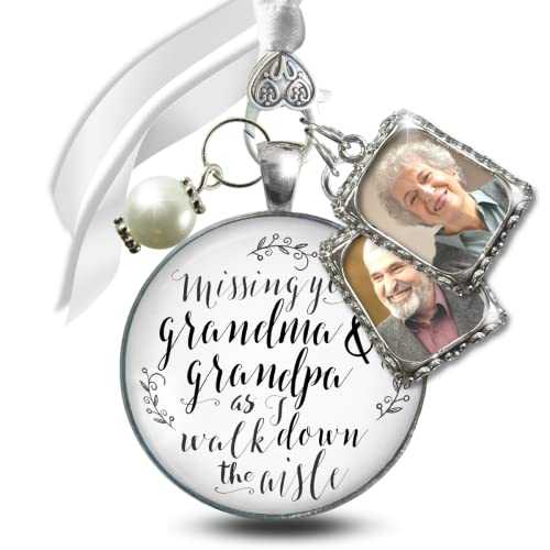 Gutsy Goodness Wedding Memory Bouquet Charm Missing Grandma and Grandpa 2 Frames Bridal Memorial White Silver Finish DIY Picture Template Gutsy Goodness Wedding Memory Bouquet Charm Missing Grandma and Grandpa 2 Frames Bridal Memorial White Silver Finish DIY Picture Template