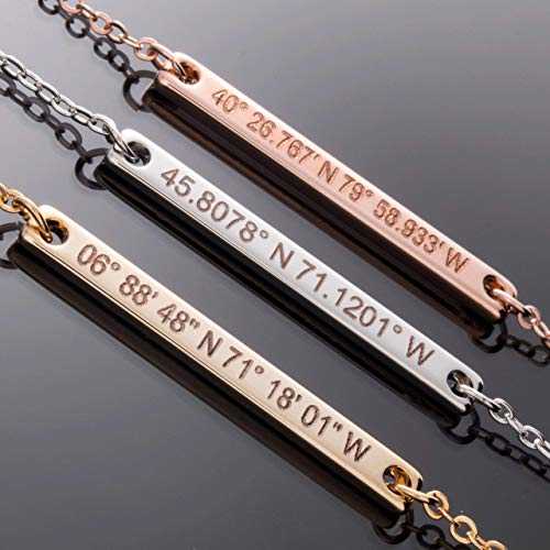 パーソナライズされたコーディネート バーネックレス 緯度経度 16K ゴールド ローズゴールド ホワイトゴールドメッキ/上品な彫刻バー クリスマス ブライズメイ...