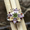 天然 4ct グリーン ペリドット、ガーネット、シトリン、パープル アメジスト 925 ソリッド スターリング シルバー リング サイズ 6.75 Natural Rocks by Kala Natural 4ct Green Peridot, Garnet, Citrine, Purple Amethyst 925 Solid Sterling