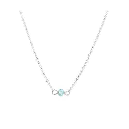 ハンドメイド スターリングシルバー アクアマリン チョーカー ネックレス - 3月の誕生石、ブルージェムストーン - 16インチ - 卒業プレゼント、彼女、娘、...