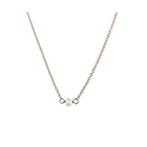 手作りローズゴールドアクアマリンレイヤリングチョーカーネックレス - 3月の誕生石、ブルージェムストーン - 16インチ、ピンクゴールドフィル - 彼女、女の子...