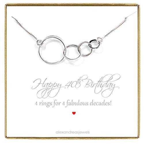 Happy 40th Birthday ネックレス、スターリングシルバー 4 インターロッキングサークルネックレス、母の日ギフト、誕生日ギフトネックレス、17....