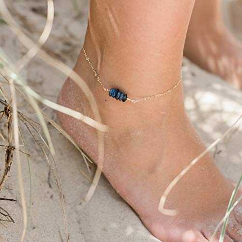 カイヤナイト ビーズ バー アンクレット 14K ゴールド フィル - 本物の宝石 Kyanite Bead Bar Anklet in 14K Gold Fill - Genuine Gemstone カイヤナイト ビーズ バー アンクレット 14K ゴールド フィル - 本物の宝石 Kyanite Bead Bar Anklet in 14K Gold Fill - Genuine Gemstone