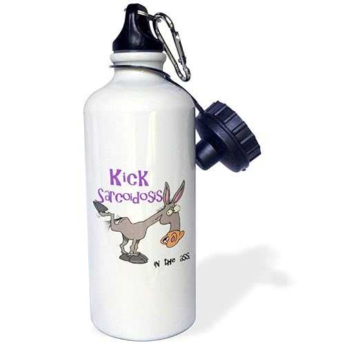 3dRose "Kick Sarcoidosis In The Ass Awareness Ribbon Cause Design" Sports Water Bottle, 21 oz, White