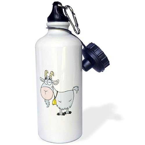 3dRose "Cartoon Billy Goat Funny Animal Cartoon" Sports Water Bottle, 21 oz, White