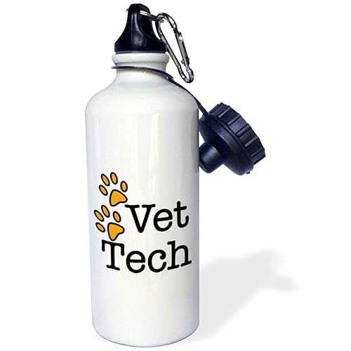 3dRose Vet Tech, Orange Sports Water Bottle, 21 oz, White