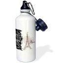 3dRose Paris Eiffel Tower with Heart and Black Lace Sports Water Bottle, 21 oz, ...