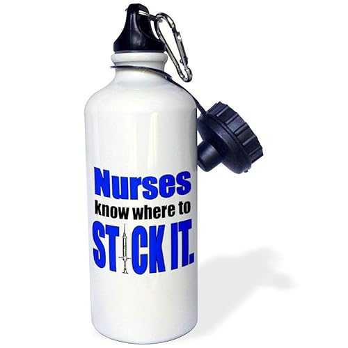 3dRose Nurses Know Where to Stick It, Blue Sports Water Bottle, 21 oz, Multicolor