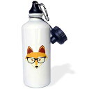3dRose Cute Hipster Red Fox with Glasses Sports Water Bottle, 21 oz, Multicolor