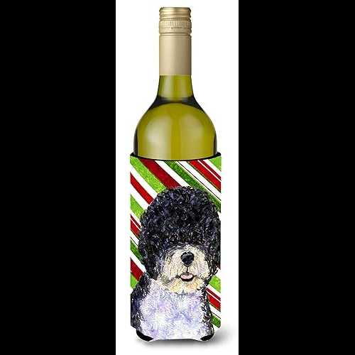Caroline's Treasures SS4559LITERK Portuguese Water Dog Candy Cane Holiday Christmas Wine Bottle Hugger Bottle Cooler Sleeve Hugger Machine Washable Collapsible Insulator Beverage Insulated Holder