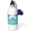 3dRose Awesome Mustache Sports Water Bottle, 21Oz, Multicolored