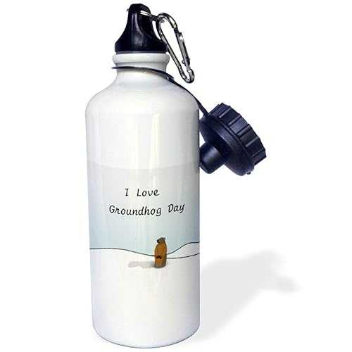 3dRose Print of I Love Groundhog Day Cartoon-Sports Water Bottle, 21oz , 21 oz, Multicolor