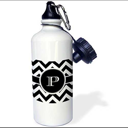 3dRose "Black and white chevron monogram initial P" Sports Water Bottle, 21 oz, White 3dRose "Black and white chevron monogram initial P" Sports Water Bottle, 21 oz, White
