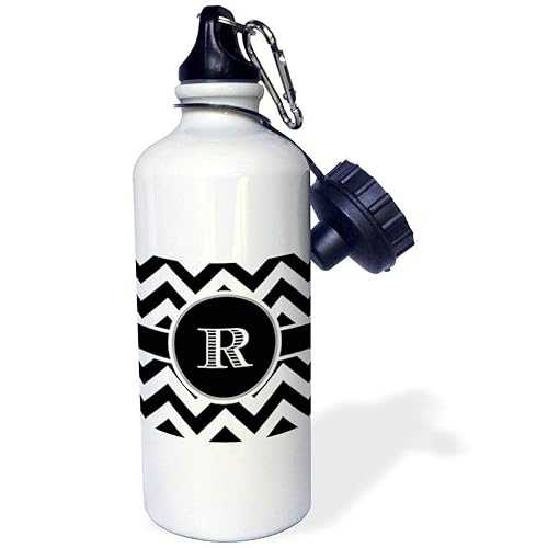 3dRose "Black and white chevron monogram initial R" Sports Water Bottle, 21 oz, White 3dRose "Black and white chevron monogram initial R" Sports Water Bottle, 21 oz, White