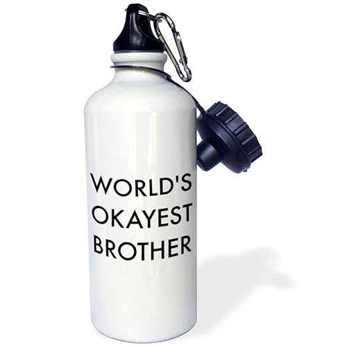 3dRose Worlds Okayest Brother in Bold Font Sports Water Bottle, 21 oz, White