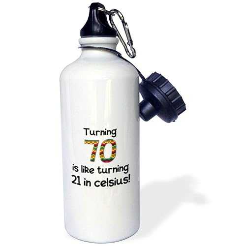 3dRose 70 is Like Turning 21 in Celsius-Humorous 70Th Birthday Gift Sports Water Bottle, 21Oz, Multicolored