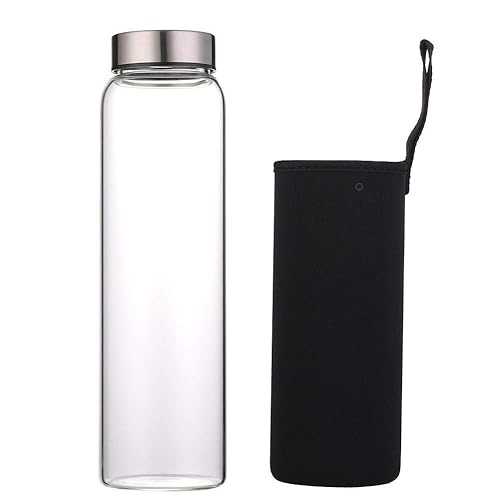 sunkey Glass Water Bottle 32 oz High Borosilicate with Neoprene Sleeve...