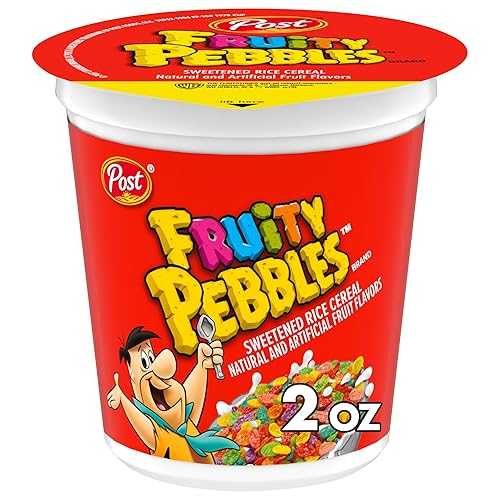 Post Fruity PEBBLES Cereal, Fruity Kids Cereal, Gluten Free Rice Cereal for Kids, 2 OZ Individual Cereal Cup (Pack of 12)