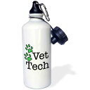 3dRose "Vet Tech, Green" Sports Water Bottle, 21 oz, White