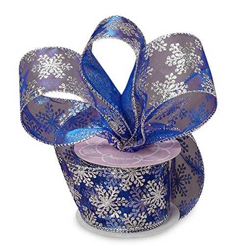 PPM Snowflake Wired Ribbon with Glitter Snowflakes - 2.5in. Wide - 10 ...