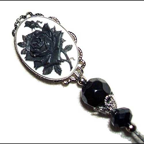 楽天Glomarketブラック ローズ カメオ ロング ハットピン スティック ハットピン ヴィンテージ スタイル シルバー Plt Art Jewelry For You BLACK ROSE CAMEO Long Hatpin Stick Hat Pin Vintage Style Silver Plt