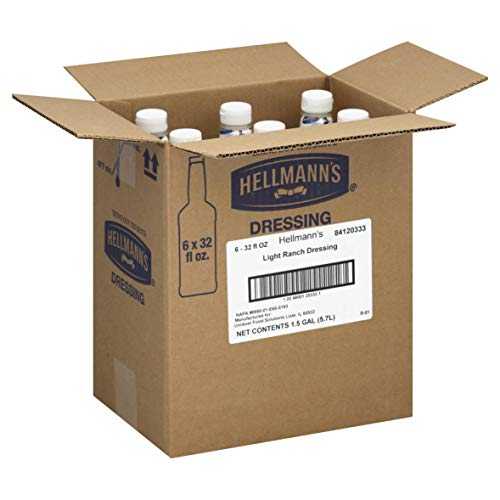 ヘルマンズ ブルー リボン コレクション ライト ランチ ドレッシング、32 オンス -- 1 ケースあたり 6 個。 Unilever Bestfoods Hellmanns Blue Ribbon Collection Light Ranch Dressing, 32 Ounce -- 6 per case.