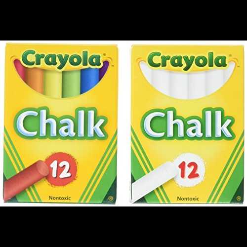 Crayola チョーク スティック、ホワイト ボックス 6 個 + カラー ボックス 6 個、1 箱あたり 12 スティック (合計 144 チョーク スティック) Crayola Chalk Sticks, 6 White Boxes + 6 Colored Boxes, 12 Sticks Per Box (Total 144