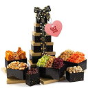 Nut Cravings Get Well Soon Gift Basket, Nut & Dried Fruit Tower + Black Ribbon (...