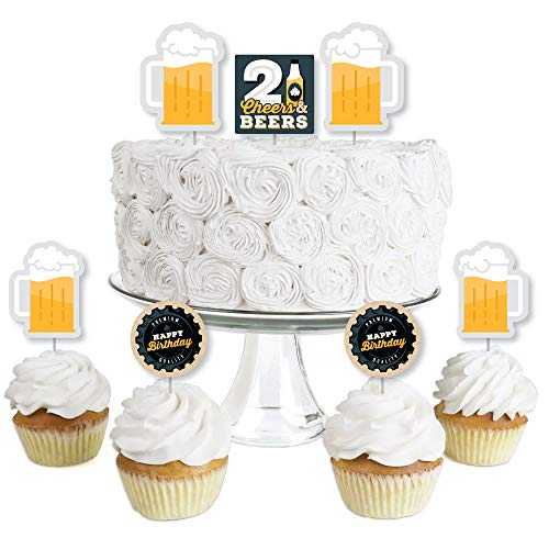 Big Dot of Happiness 21 歳の乾杯とビール - デザートカップケーキトッパー - 21 歳の誕生日パーティーのクリアトリートピック - 24 個セット Big Dot of Happiness Cheers and Beers to 21 Years - Dessert Cupcake Toppers - 21st Birthday