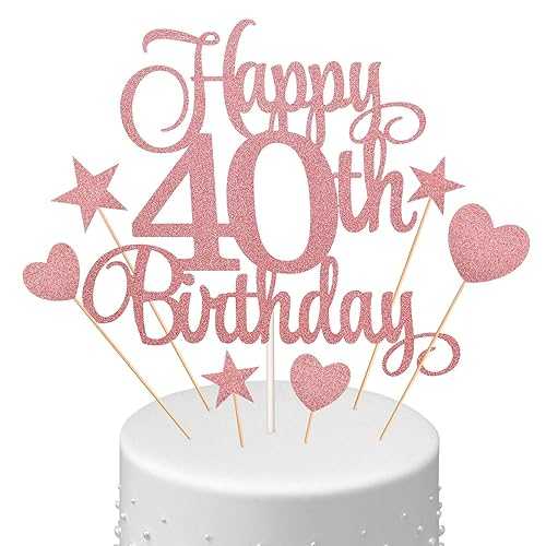 40歳の誕生日ケーキデコレーションセットには、ローズゴールドのハッピー40歳のケーキトッパー、グリッターハートとスターのカップケーキピックが含まれており、女性、女の子の誕生日パーティーの記念品用品に最適です。 Boao 40th Birthday Cake Decorations Set Inc